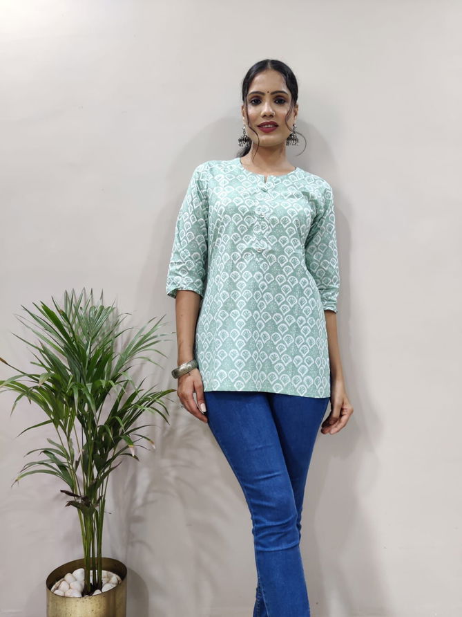 Mann Regular Wear Cotton Short Printed Kurtis Catalog